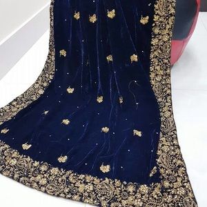 Velvet Embroidered shawl silver embroidered